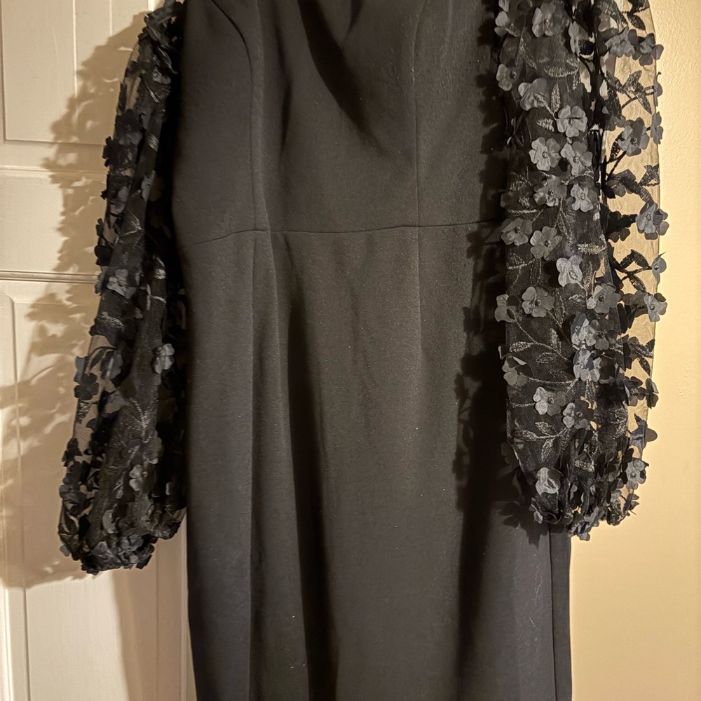 Eliza J Black Dress with Sheer Floral Sleeves